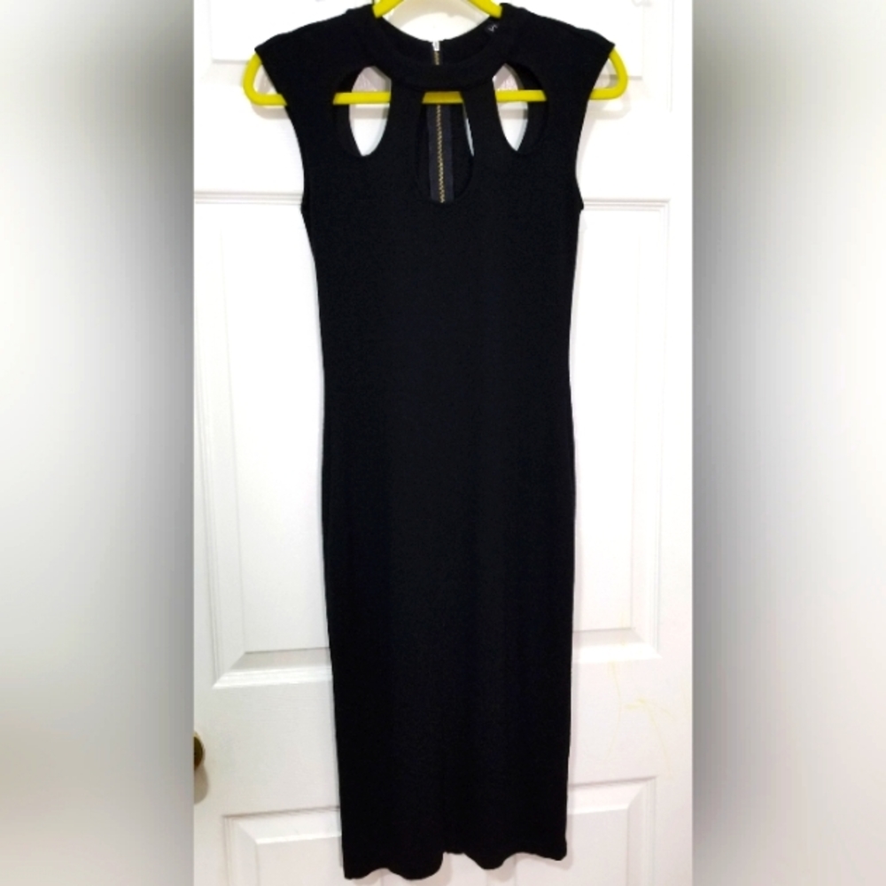 Venus Black Bodycon Midi Dress, Zip Back Closure, Sleveless, Women S